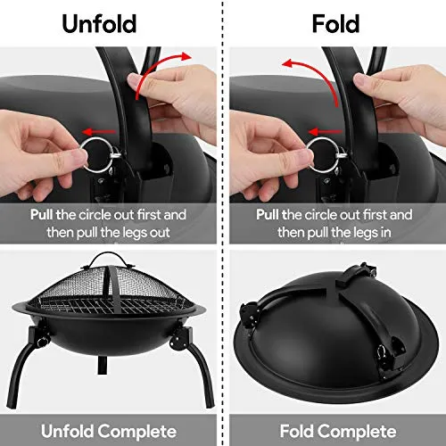 Amagabeli Portable Folding Fire Pit Outdoor Wood Burning 22in Firebowl Black BG370